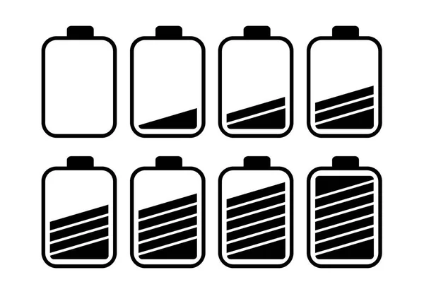 Conjunto Ocho Baterías Con Diferentes Indicadores Carga Ilustración Del Vector — Archivo Imágenes Vectoriales