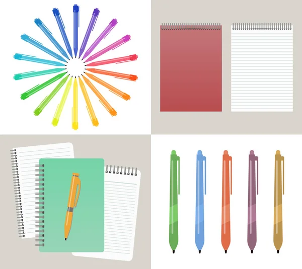 Ilustración vectorial con cuadernos y lápices — Vector de stock