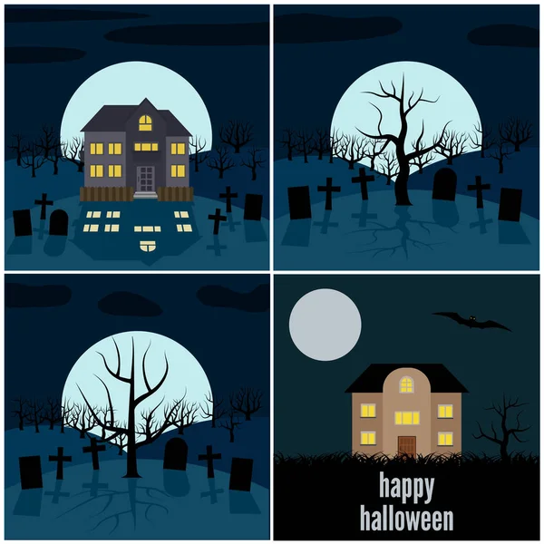 Set von vier Halloween-Vektorillustrationen — Stockvektor