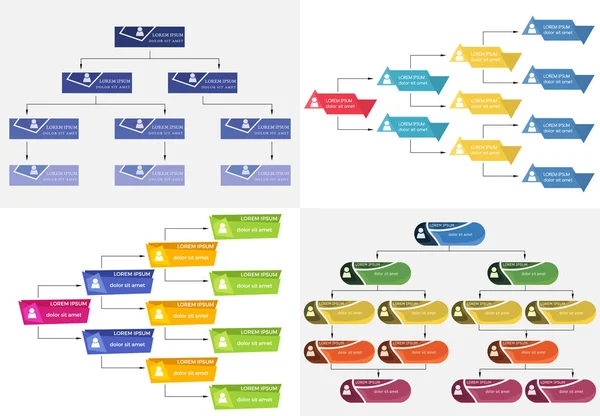 Set di quattro colorati concetto di struttura aziendale — Vettoriale Stock