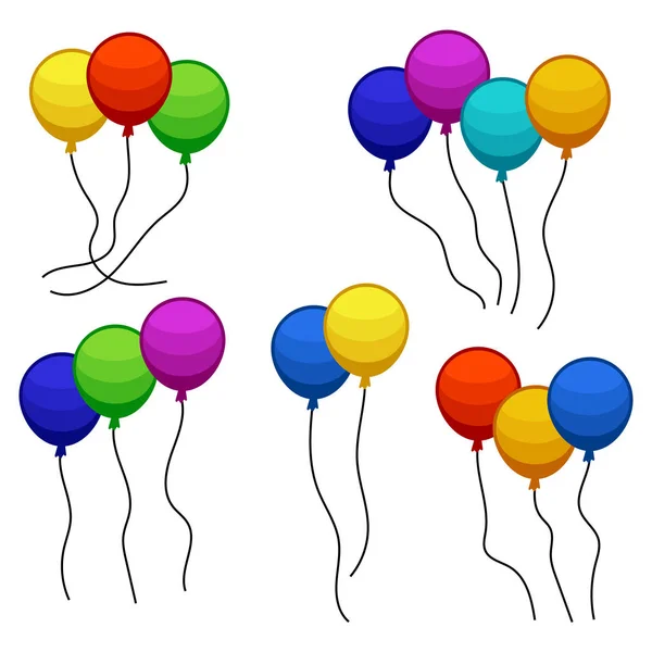 Manojos de varios globos de helio de color — Vector de stock