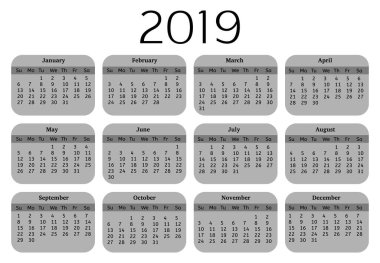 Beyaz bir arka plan üzerinde izole 2019 takvim