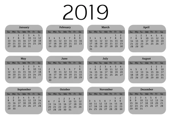 2019 ημερολόγιο απομονωθεί σε λευκό φόντο — Διανυσματικό Αρχείο