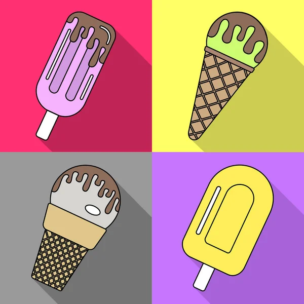 四套扁平式冰淇淋 — 图库矢量图片