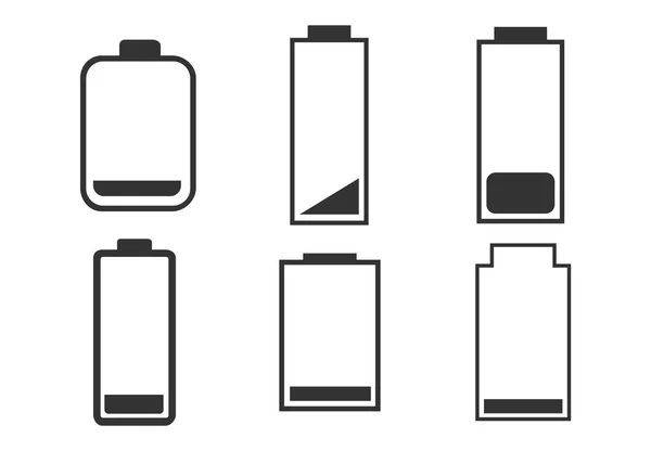 Eine Reihe von Batterien mit niedrigen Ladeindikatoren — Stockvektor