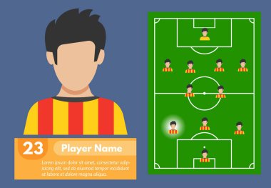Profil futbolcu ve futbol sahasına onun yerine. Vektör çizim 