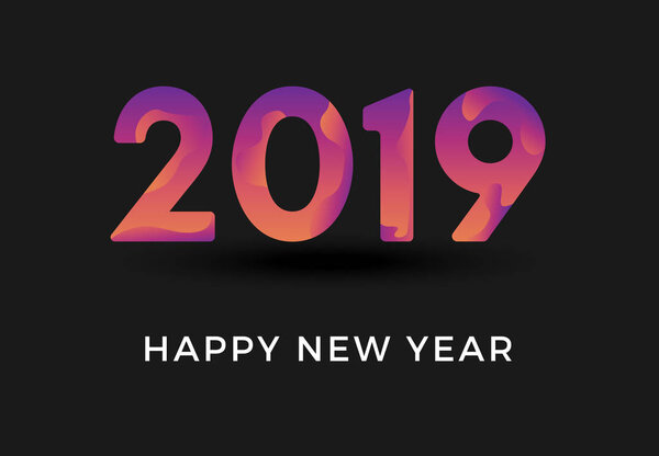 Надпись 2019 и С Новым годом изолированы на черном фоне

