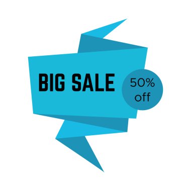 Metin origami tarzı ile mavi büyük satış etiket