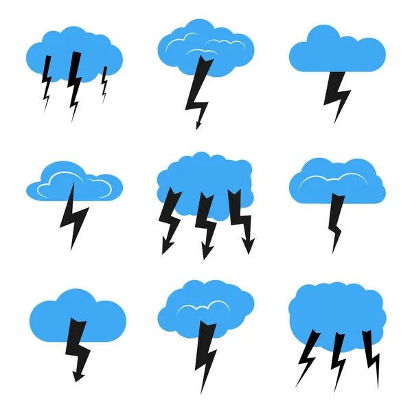 Set of nine clouds with a thunderstorm — Stock Vector