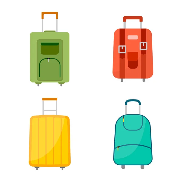 Conjunto de bolsas de viaje de cuatro ruedas con equipaje — Vector de stock