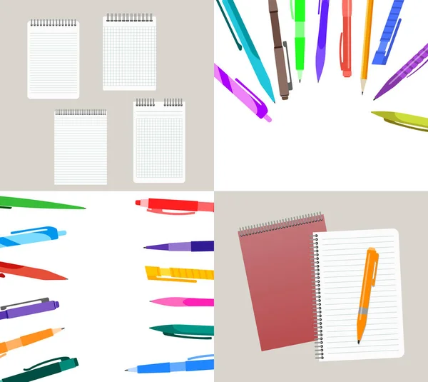 Conjunto de ilustración de cuatro vectores con cuadernos — Vector de stock