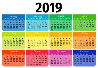 Beyaz bir arka plan üzerinde izole 2019 takvim