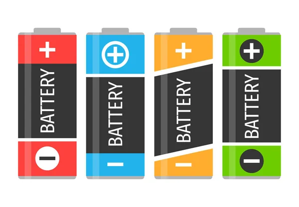 En uppsättning av fyra färgglada batterier — Stock vektor