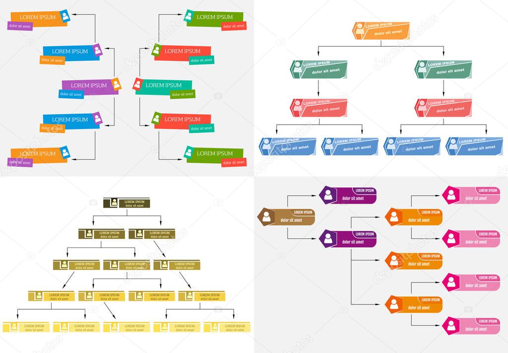 Set of four colorful business structure concept
