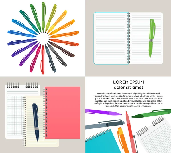 Ensemble de quatre illustrations vectorielles avec carnets — Image vectorielle