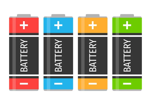 Ein Satz von vier bunten Batterien — Stockvektor