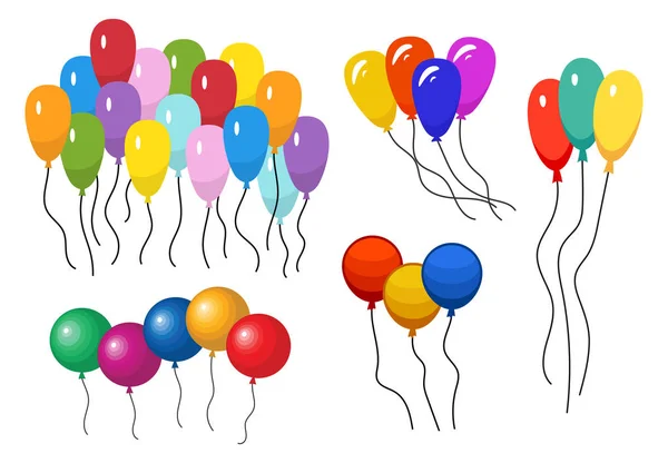 Manojos de varios globos de helio de color — Vector de stock