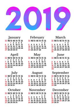 Beyaz bir arka plan üzerinde izole 2019 takvim