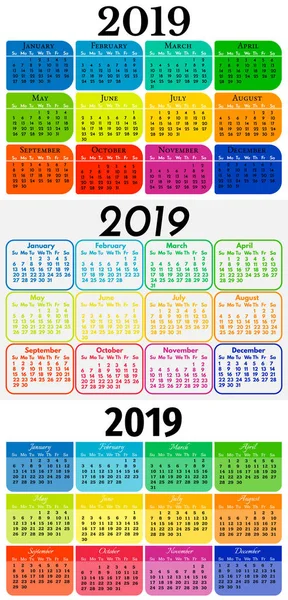 Conjunto de três calendários de domingo a segunda-feira 2019 — Fotografia de Stock