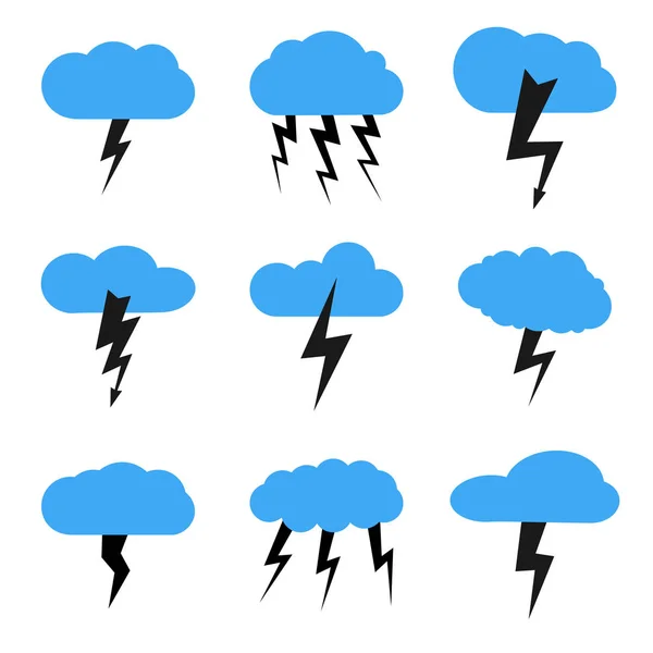 Set of nine clouds with a thunderstorm — Stock Vector