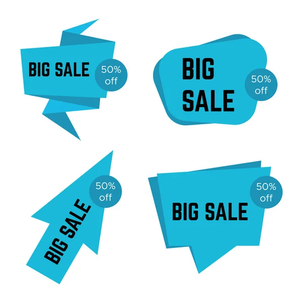 Set of four blue big sale stickers — Stock Vector