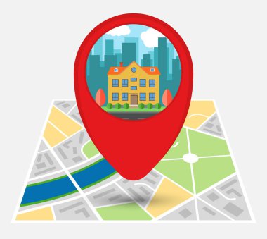 Harita üzerinde nokta ile hayali bir şehir haritası