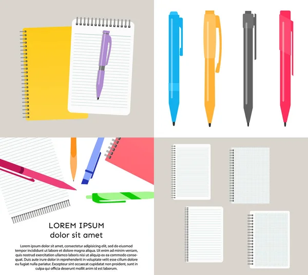 Conjunto de ilustración de cuatro vectores con cuadernos — Vector de stock