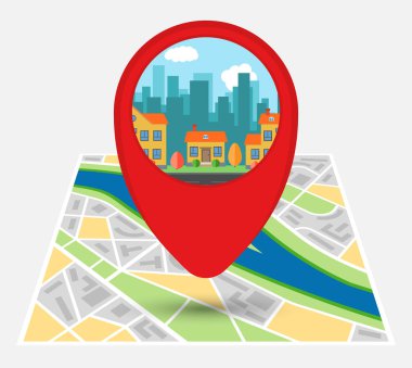 Harita üzerinde nokta ile hayali bir şehir haritası