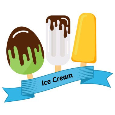 Üç farklı dondurma mavi şerit sarılmış