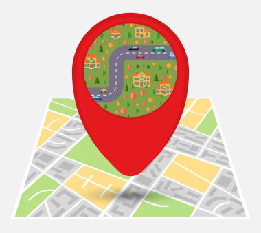 Harita üzerinde nokta ile hayali bir şehir haritası