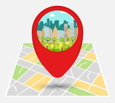 Harita üzerinde nokta ile hayali bir şehir haritası