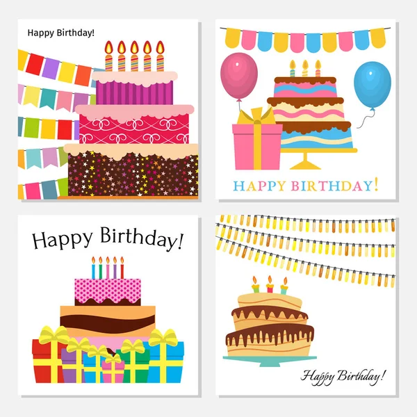 Σύνολο τέσσερις ευχετήριες κάρτες με γλυκό κέικ — Διανυσματικό Αρχείο