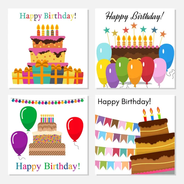 Ευχετήριες κάρτες με γλυκό κέικ για τη γιορτή των γενεθλίων — Διανυσματικό Αρχείο