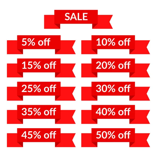 Farklı indirim ile kırmızı satış şerit kümesi