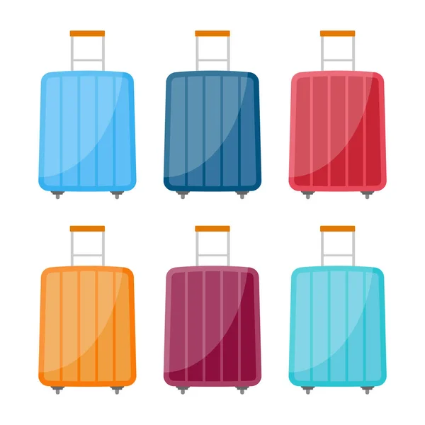 Set aus sechs bunten Reisetaschen — Stockvektor