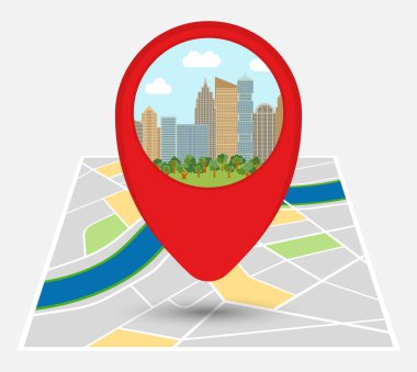 Harita üzerinde nokta ile hayali bir şehir haritası