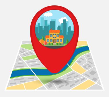 Harita üzerinde nokta ile hayali bir şehir haritası