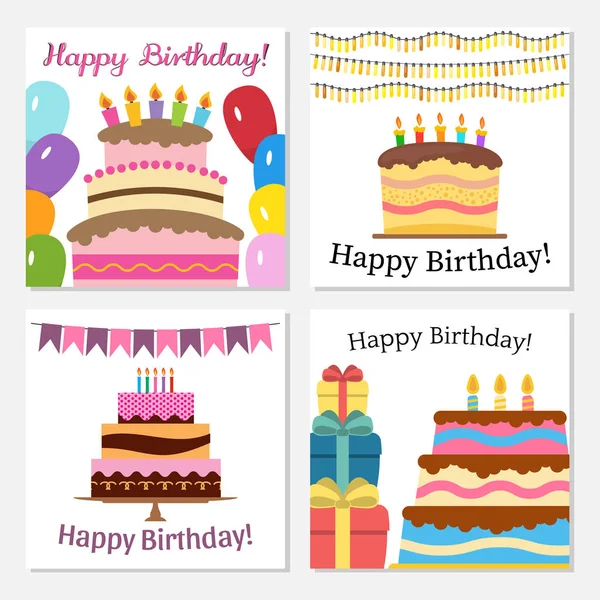 Κάρτες με γλυκό κέικ για τη γιορτή των γενεθλίων — Διανυσματικό Αρχείο