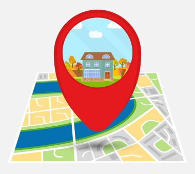 Harita üzerinde nokta ile hayali bir şehir haritası