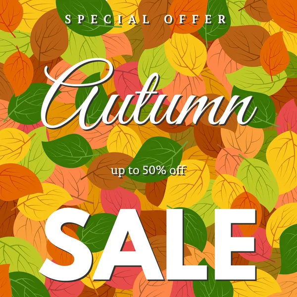 Φόντο με φθινοπωρινά φύλλα και μια επιγραφή φθινόπωρο πώληση — Διανυσματικό Αρχείο