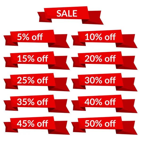 Conjunto de fitas de venda vermelha com diferentes valores de desconto —  Vetores de Stock