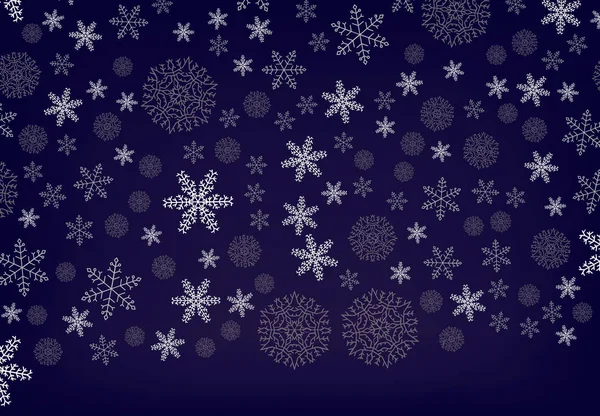 Fondo de invierno con nieve que cae y copos de nieve — Vector de stock