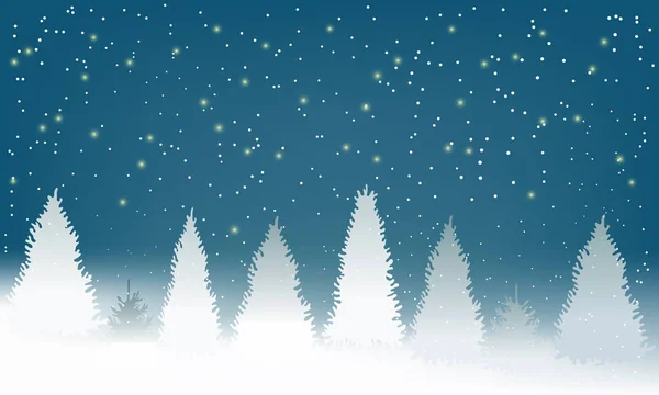 Paysage boisé enneigé d'hiver avec chute de neige — Image vectorielle