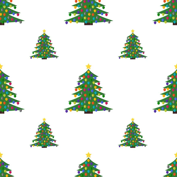 Modèle sans couture avec arbre de Noël avec des boules de Noël et une étoile sur le dessus — Image vectorielle