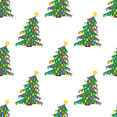 Noel topları ve üst'nda bir yıldız ile Noel ağacı ile Seamless modeli