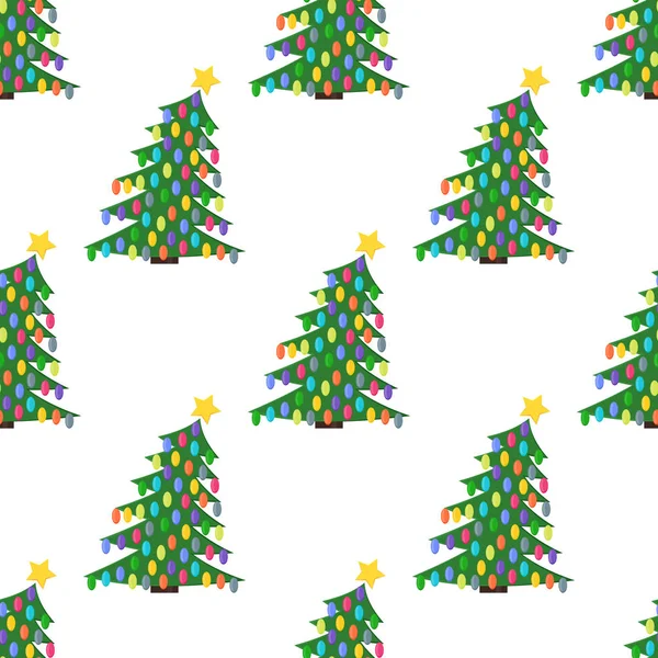 クリスマス ボールと上に星のクリスマス ツリーでシームレスなパターン — ストックベクタ
