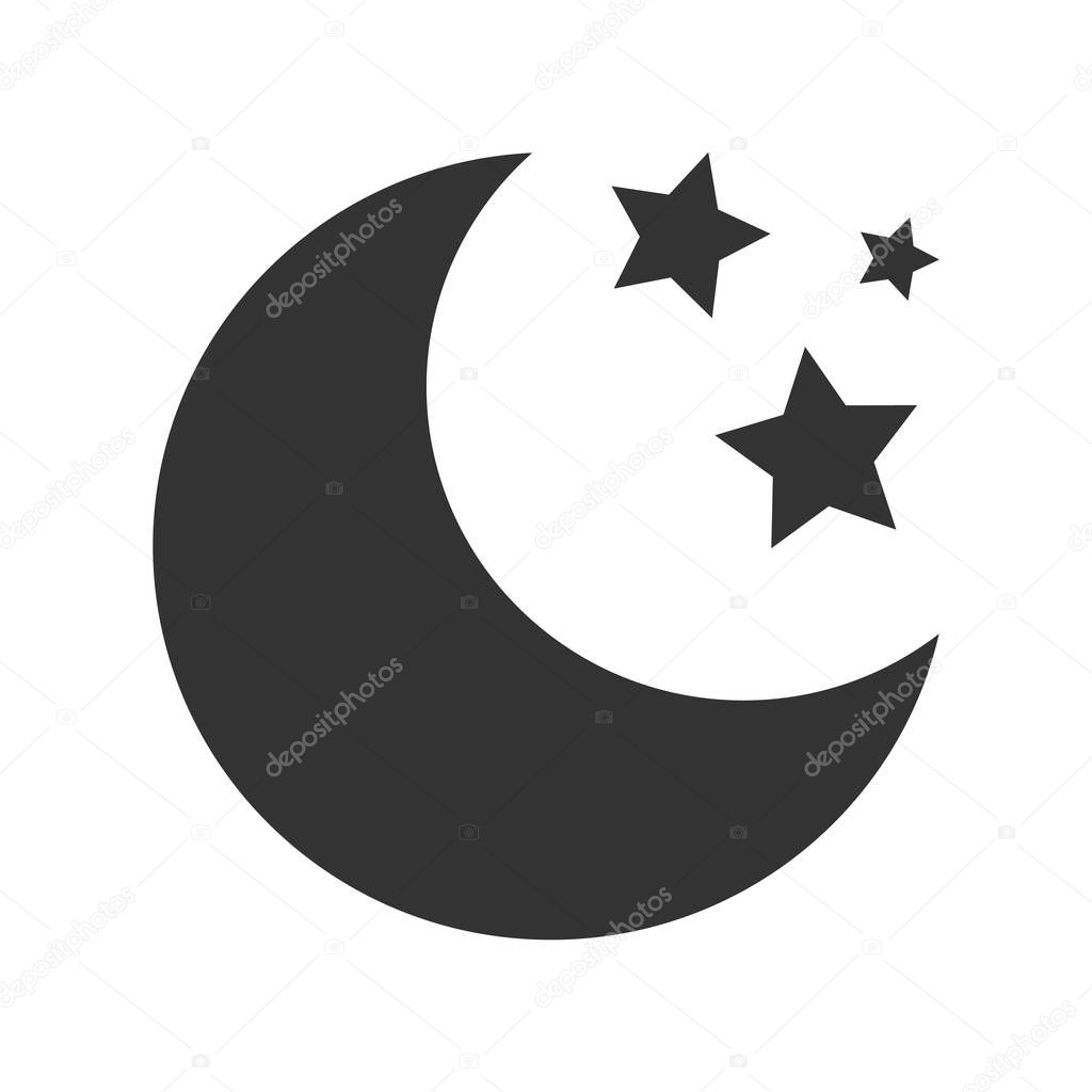Moon with stars Icon. Dark weather icon on white background. Vector illustration