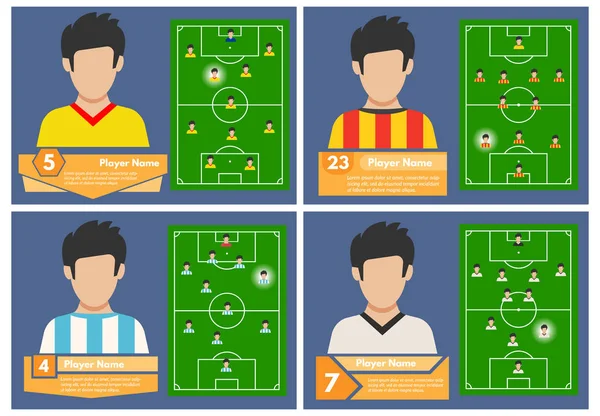 Σετ των τεσσάρων ποδοσφαιριστών με μια θέση στο πεδίο όπου παίζουν — Διανυσματικό Αρχείο