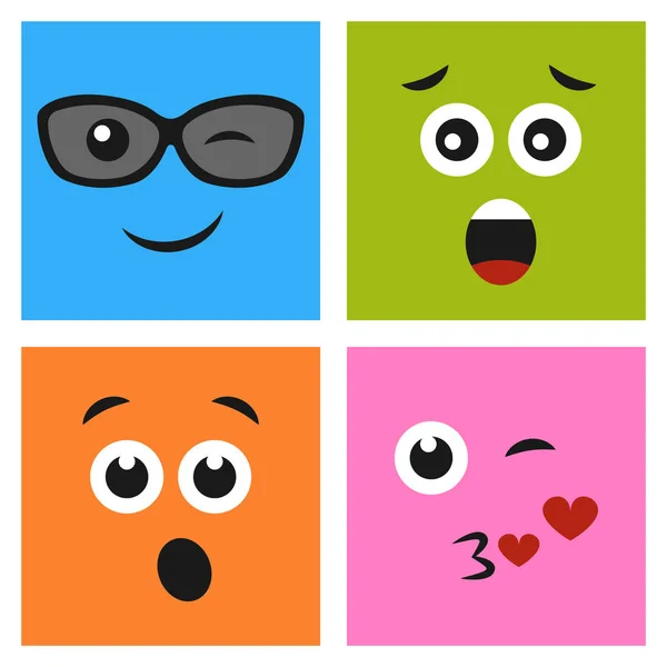Set of four colorful emoticons with emoji faces