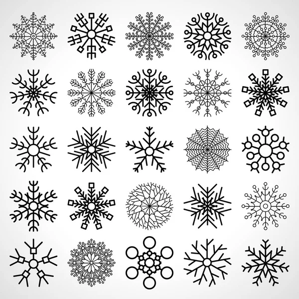 Conjunto de vinte e cinco flocos de neve. Elementos de decoração de Natal e Ano Novo — Vetor de Stock